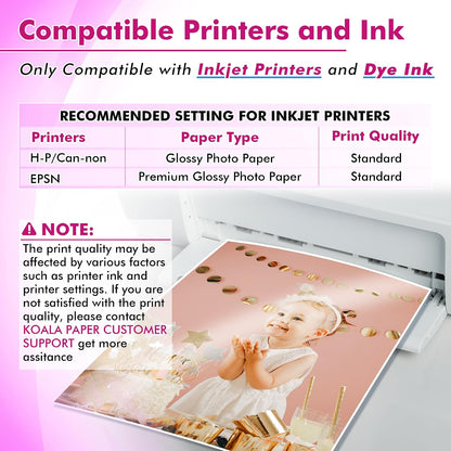 Koala Glossy Inkjet Photo Paper 8.5X11 Inches 48lb 100 Sheets