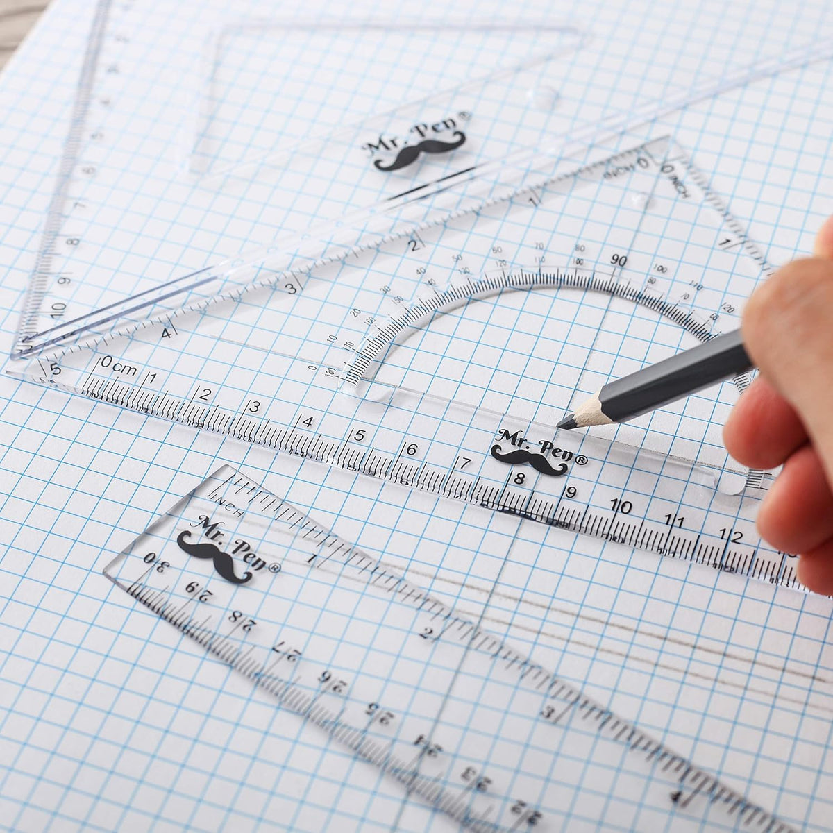 Mr. Pen Triangle Ruler, Protractor, Math Set - 3 Pack, Square Ruler