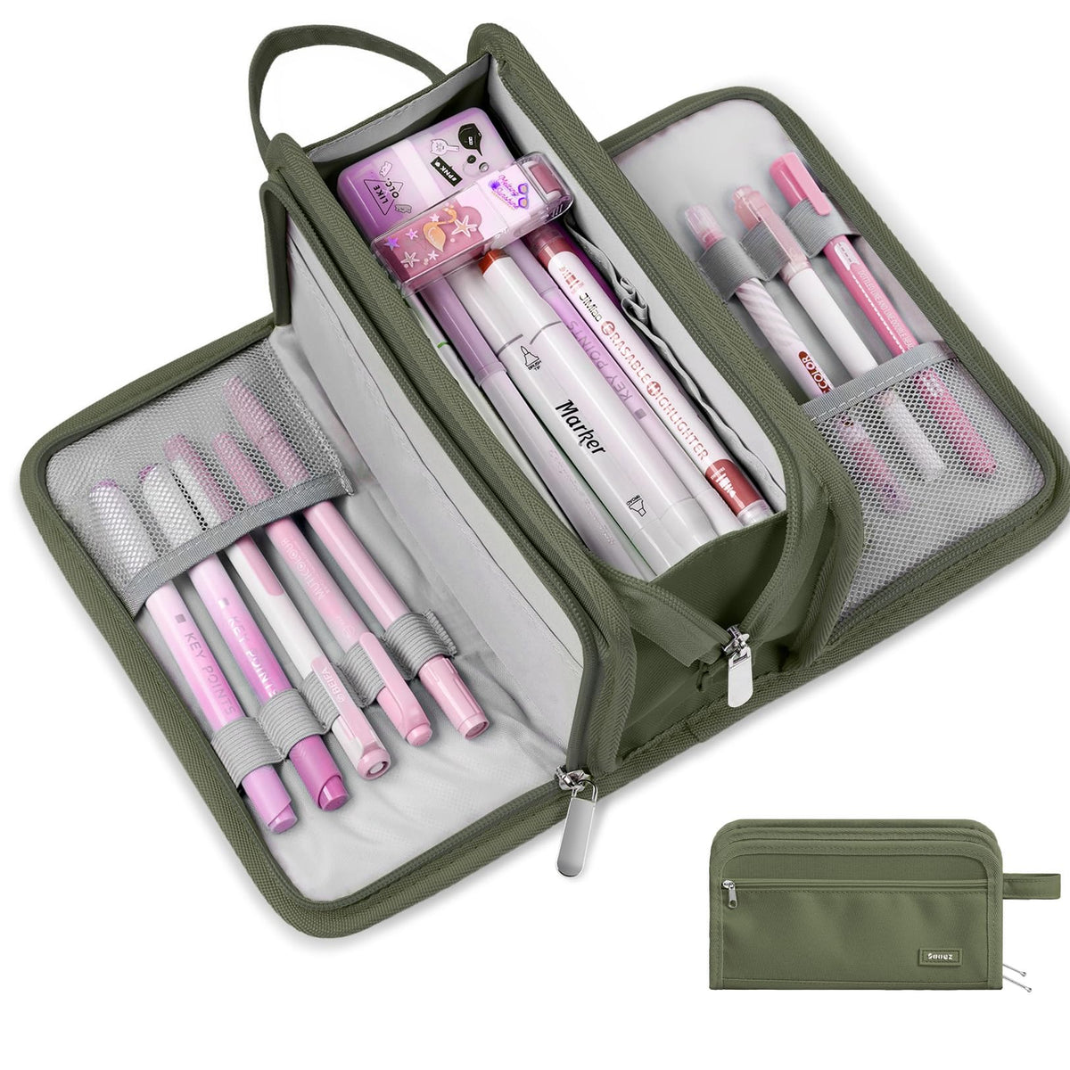 Sooez Big Pencil Case, Pencil Pouch, Pencil Bag, Pencil Box, Purple & Plaid