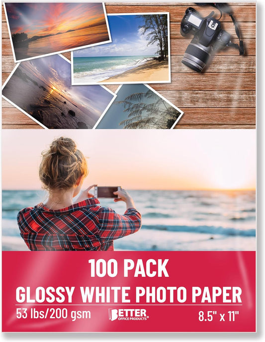 Better Office Products Glossy Photo Paper, 8.5 x 11 Inch, 100 Sheets, 200 gsm/53LBS, Letter Size, 100-Count Pack