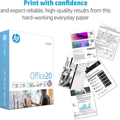 HP Printer Paper | 8.5 x 11 Paper | Office 20 lb | 3 Ream Case - 1500 Sheets | 92 Bright | Made in USA - FSC Certified | 112090C, White