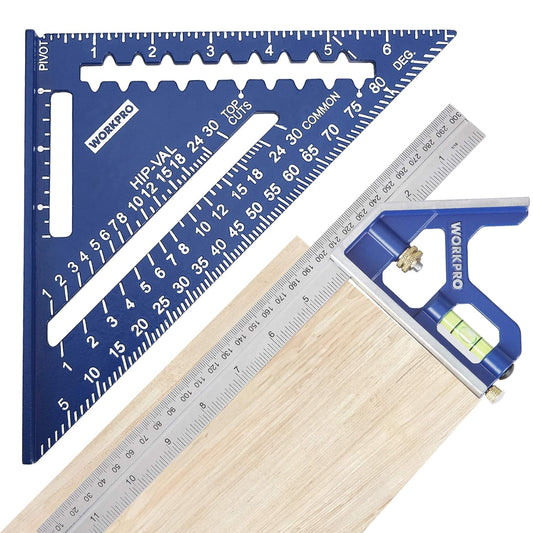 WORKPRO Aluminum Alloy Carpenter Square and Zinc-Alloy Square Ruler Set