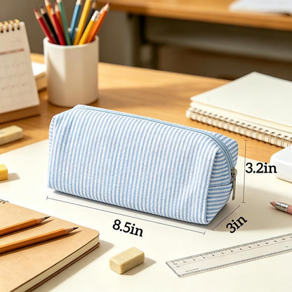 Pencil Case Aesthetic Pencil Pouch for Women Pencil Case Small (Striped blue)