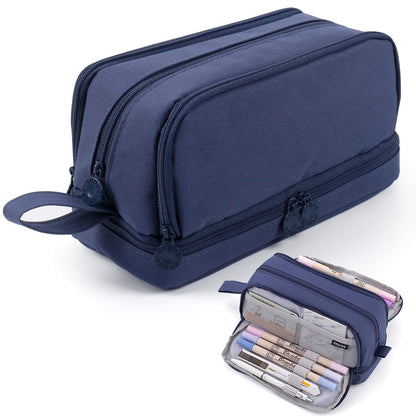 MAMUNU Large Capacity Pencil Case 4 Compartments, Pencil Pouch Bag with Zipper Portable Handle, Pen Case Bag Stationery Organizer for Office College School Adults Teen Girls Boys Men Women, Pink