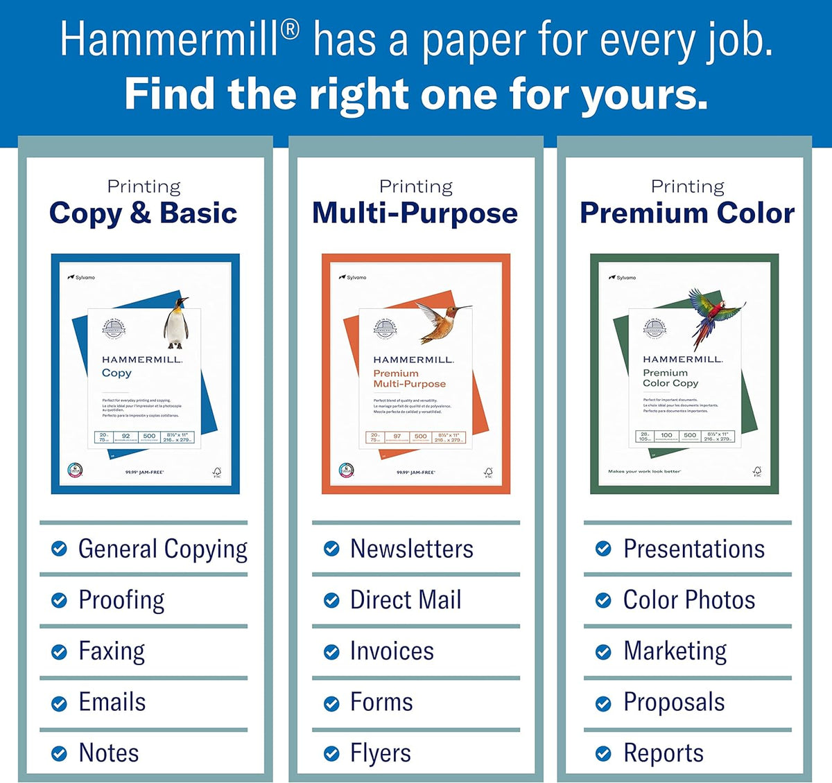Hammermill Printer Paper, Premium Inkjet & Laser Paper 24 Lb, 8.5 x 11-5 Ream (2,500 Sheets) - 97 Bright, Made in the USA, 166140C