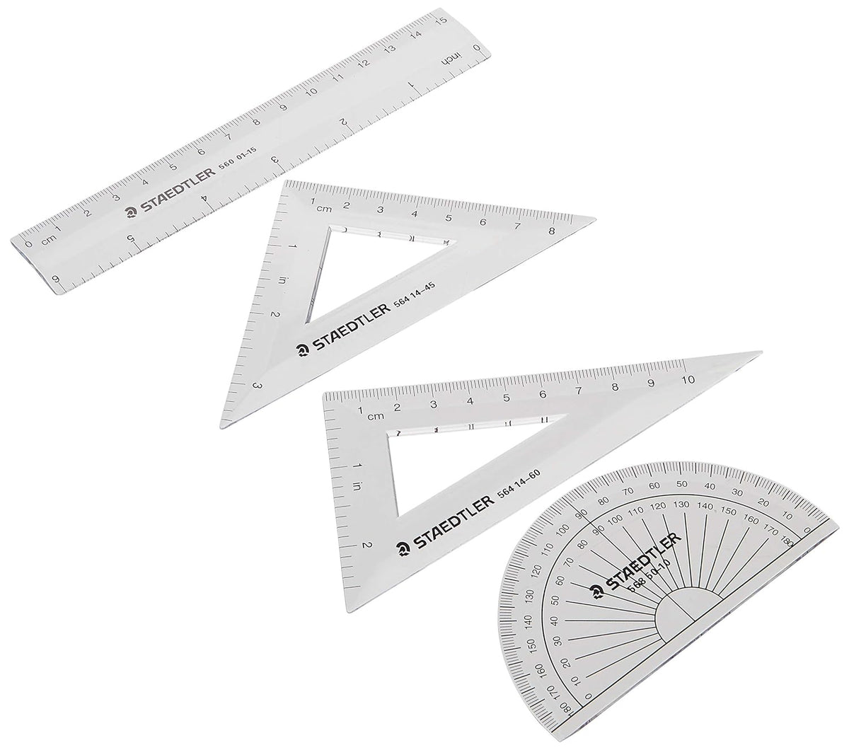 STAEDTLER Math Set - 4 pc Geometry Kit for Students - School Supplies with Clear Protractor, 6in Ruler & 2 Triangles – Metric & Imperial Scales