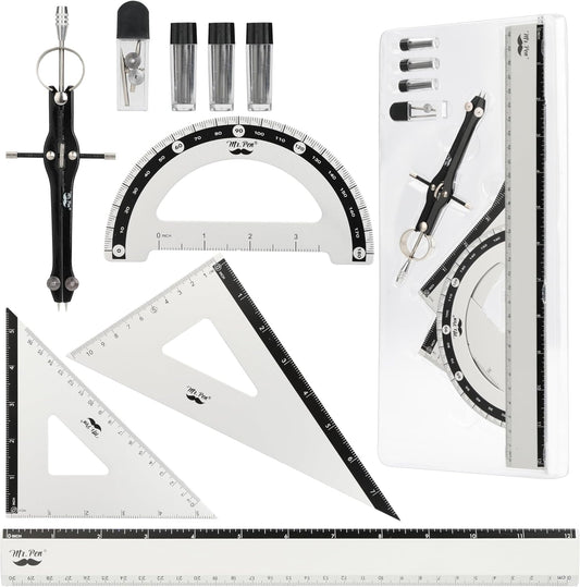 Mr. Pen- Metal Geometry Set, 9 pcs, Compass, 6" Protractor, 12" Ruler
