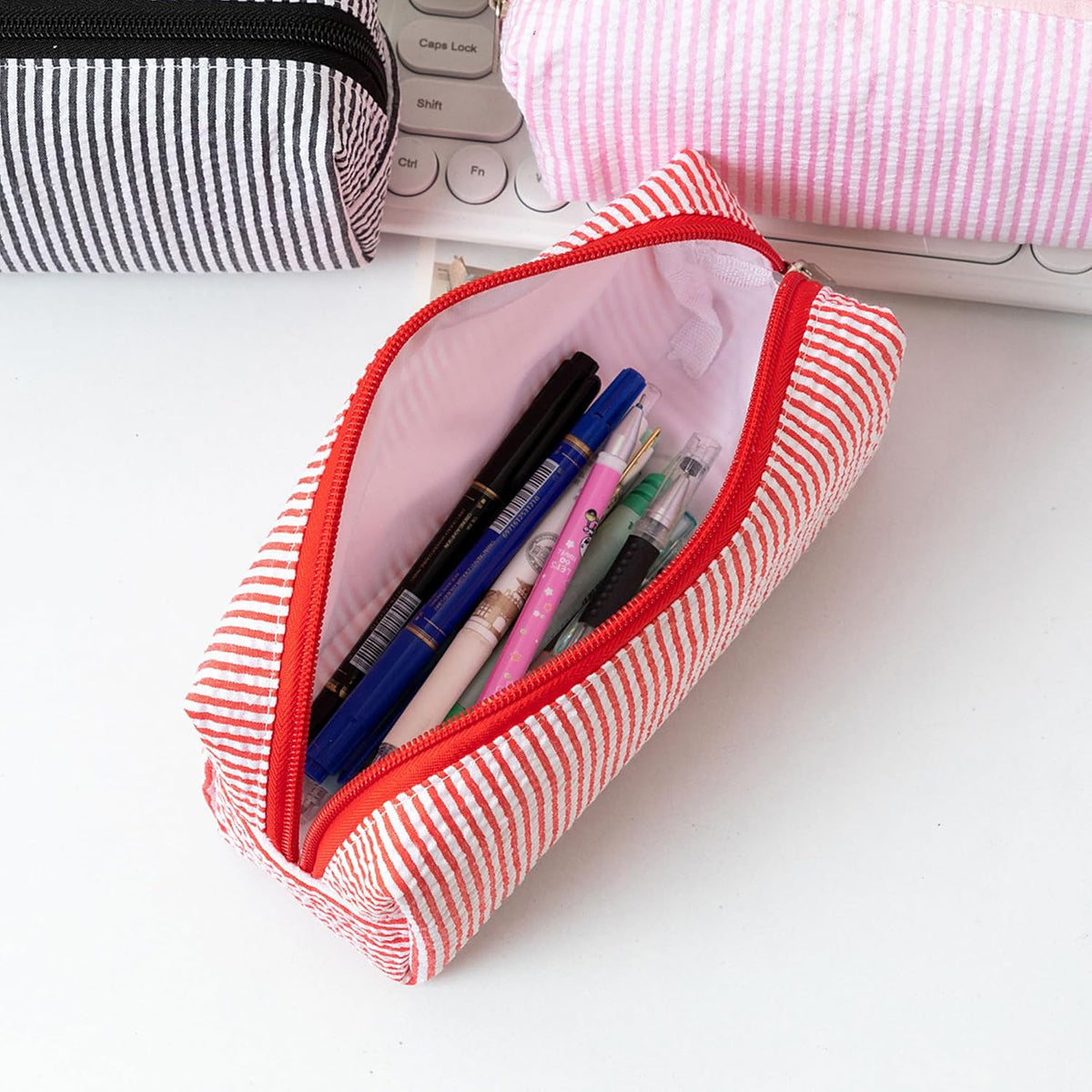 Cute Pencil Case Capacity Pencil Pouch Aesthetic Pen Bag Office Stationery Organizer Simple Sturdy Multifunctional Cosmetic Pouch (Navy blue)