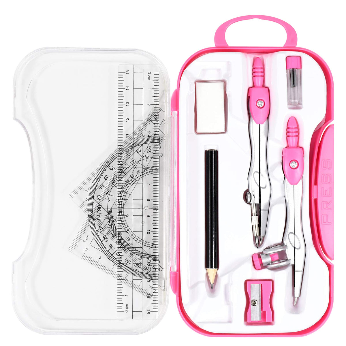 Vobou 10 pcs Math Geometry Set Student Supplies,Compass Kit Set (Black）