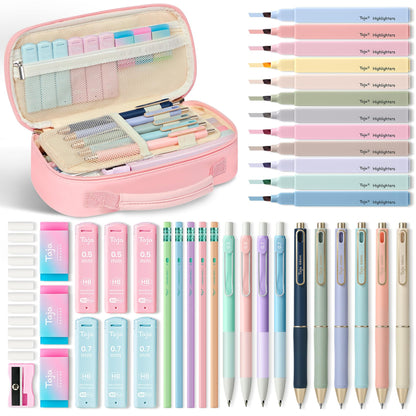 Taja Cute Pencil Case With School Supplies, 39 PCS, Stationery Set, Pink