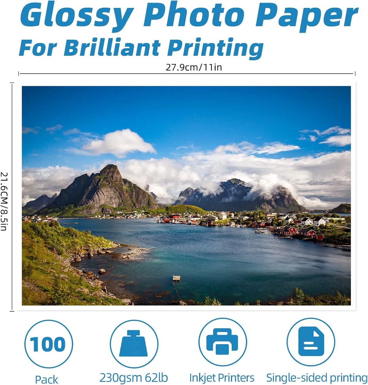 Uinkit 62lb Thick Glossy Inkjet Photo Paper, 8.5x11, 100 Sheets, 230gsm