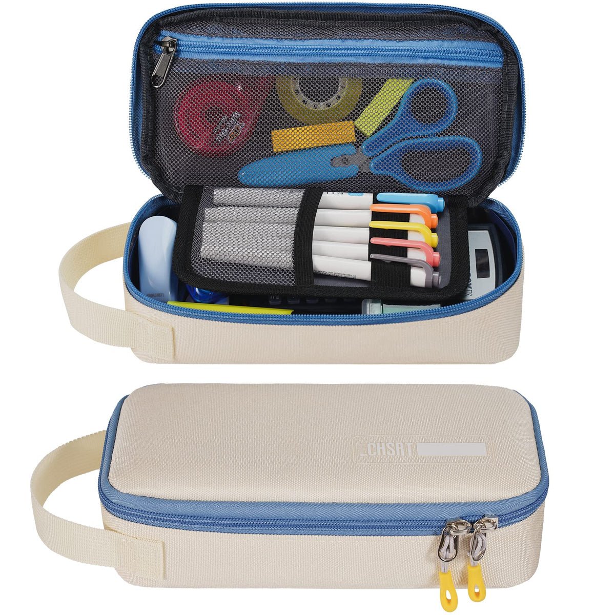 ECHSRT Large Pencil Case, Aesthetic Pen Pouch with Big Capacity, Minimalist Portable Stationery Bag with Handle for Office Organizer Aesthetic Pencil Cases