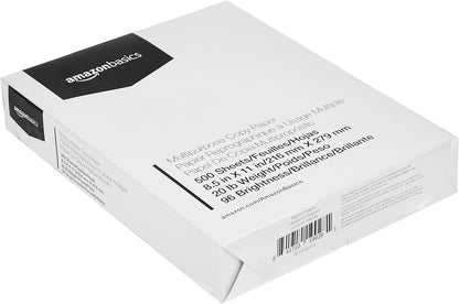 Amazon Basics Multipurpose Copy Printer Paper, 8.5 x 11 Inches, 20 lb Weight, 96 Bright White, 500 Sheets (1 Ream)