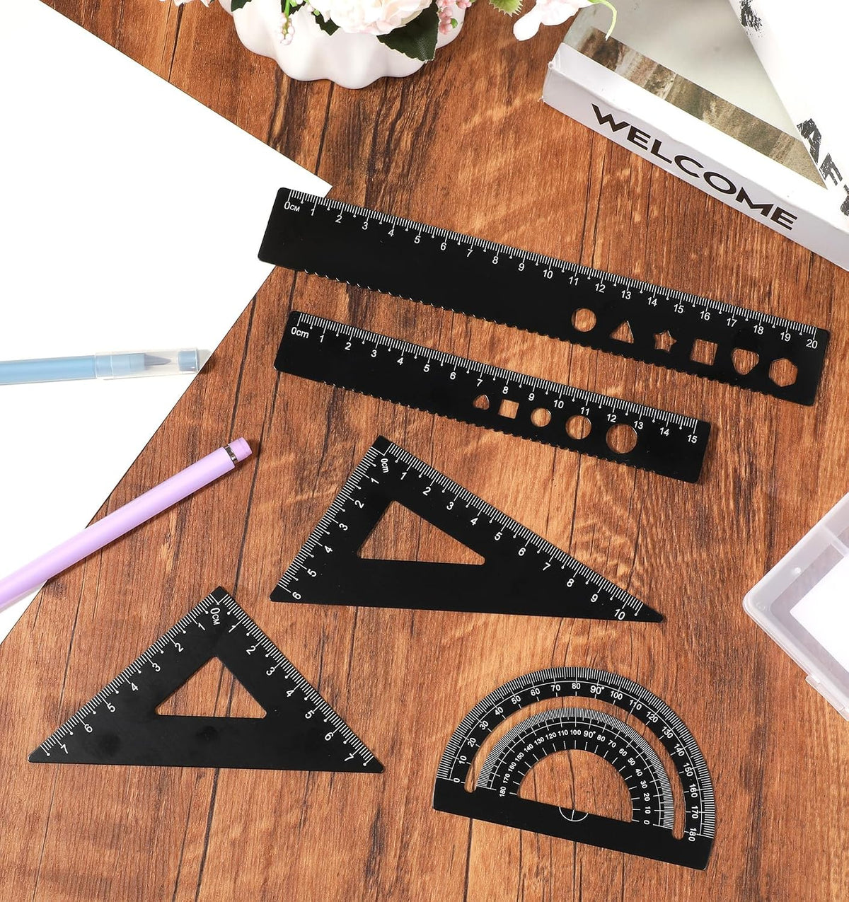 Ruler and Protractor Set, 5PCS Protractor Set, Aluminum Alloy