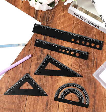 Ruler and Protractor Set, 5PCS Protractor Set, Aluminum Alloy