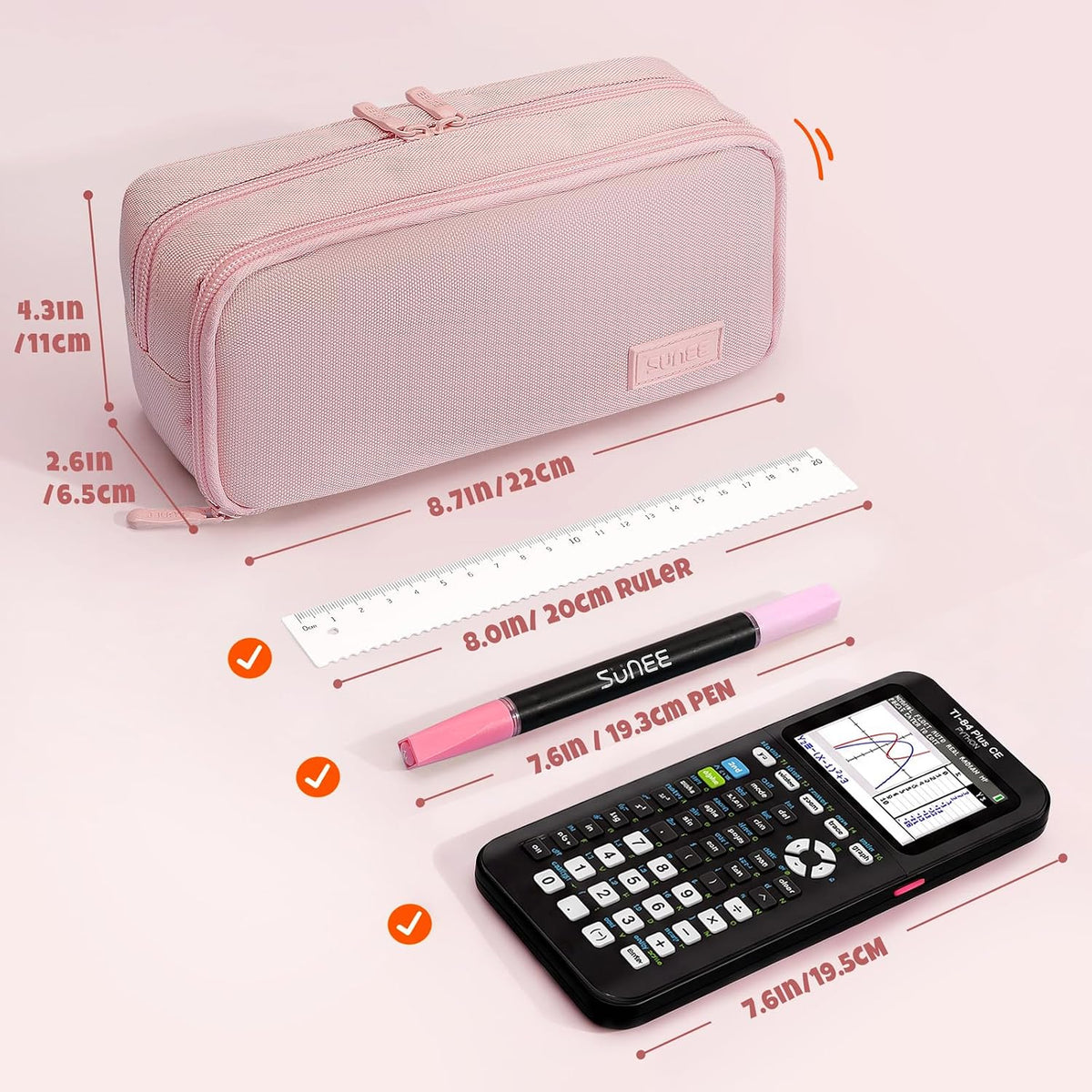SUNEE Pencil Case, Large Capacity Pencil Pouch, Aesthetic Big Pen Bag 900D Oxford Pen Box for Office Stationery Organizer School Supplies Multifunctional for Teen Boys Girls Women Men, Pink