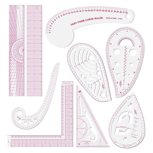Clear Metric Sewing Rulers,French Curve Sewing Rulers Set,Sewing Tools Supplies for Quilting, Dressmaking, Tailors, Designers, Flexible PVC, 9PCS