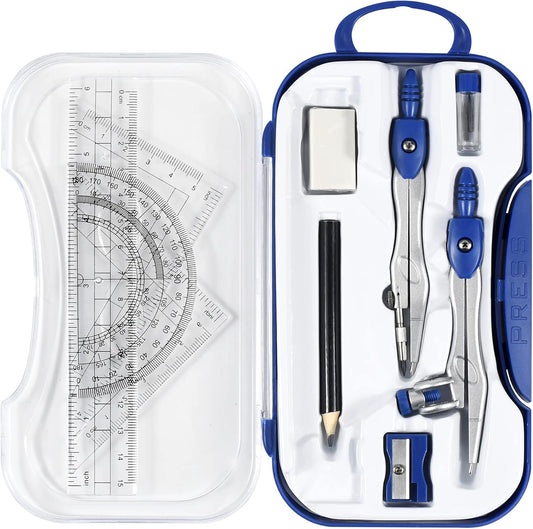 Unjoo Geometry Set 10 Pcs Student Supplies,Protractor and Compass,Navy Blue