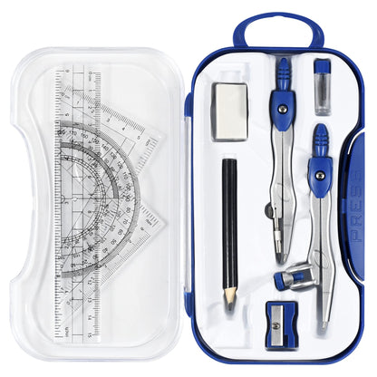 Unjoo Geometry Sets 10 Pcs Student Supplies, Protractor and Compass (Black)
