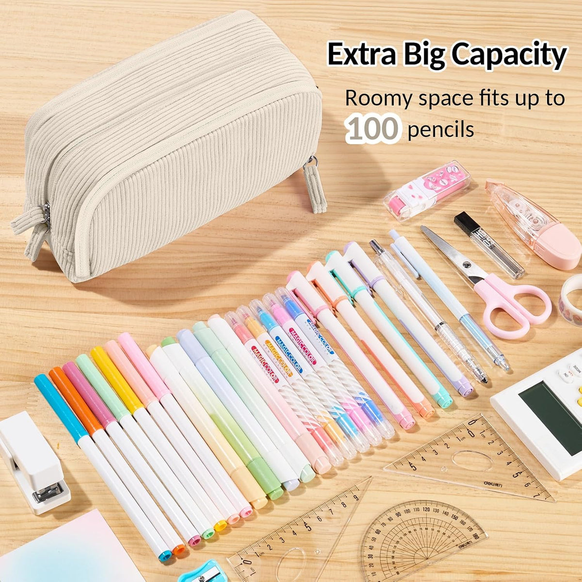 Sooez Big Capacity Pencil Case Pen Pouch, Soft Corduroy Pencil Bag