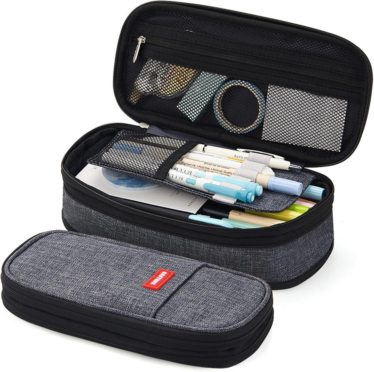 EASTHILL Big Capacity Pencil Pen Case Office College School Large Storage High Capacity Bag Pouch Holder Box Organizer (Deep Gray)