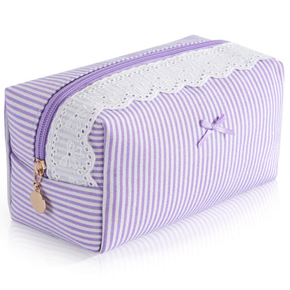 Makeup Bag Travel Toiletry Bag for Women, Small Cosmetic Bags Cute Quilted Cotton Makeup Pouch for Purse Emergency Bag Pencil Case Accessory Bag, Pastel Pink