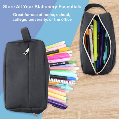 Fashion Stationery Black Pencil Case with Handle, Large Capacity