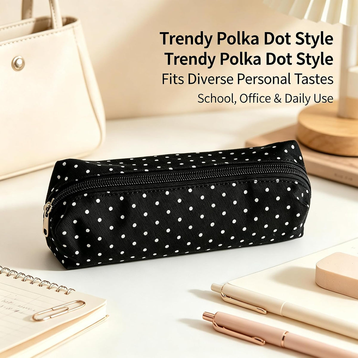 Pencil Case Aesthetic Pencil Pouch for Women Pencil Case Small, Y2K Large Capacity Pencils Case for Women, Pencil Pouch Aesthetic (Black polka dots)
