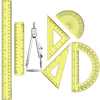 Zonon 7 Pcs Geometry Set with Drawing Compas, 6&4 Inch Protractors, Pink