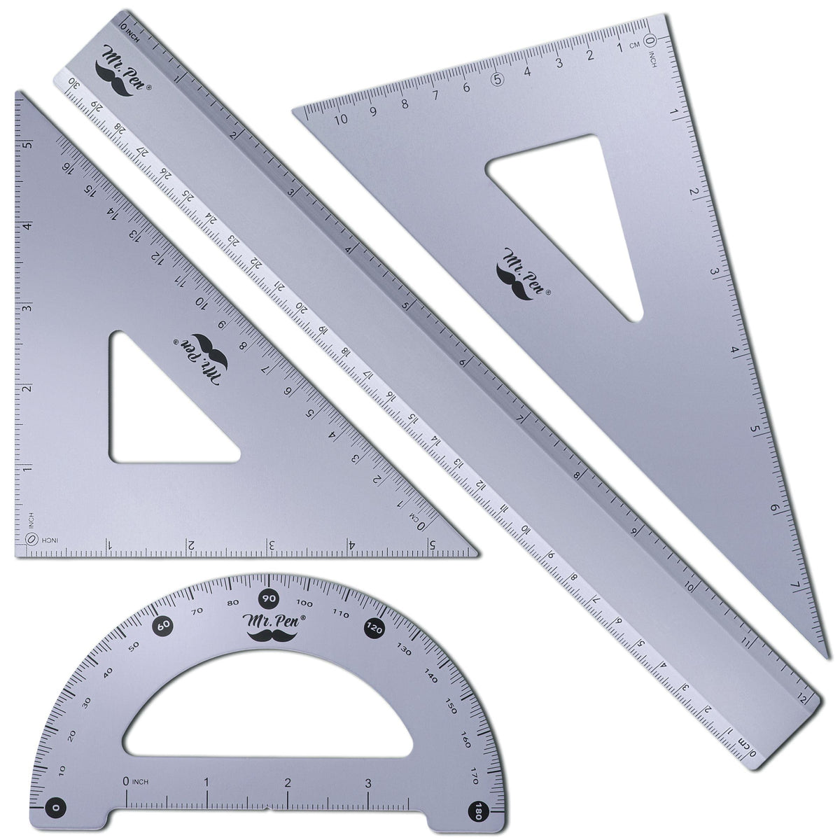 Mr. Pen- Metal Geometry Kit, 4 Pack, 45° & 30°/60° Set Squares