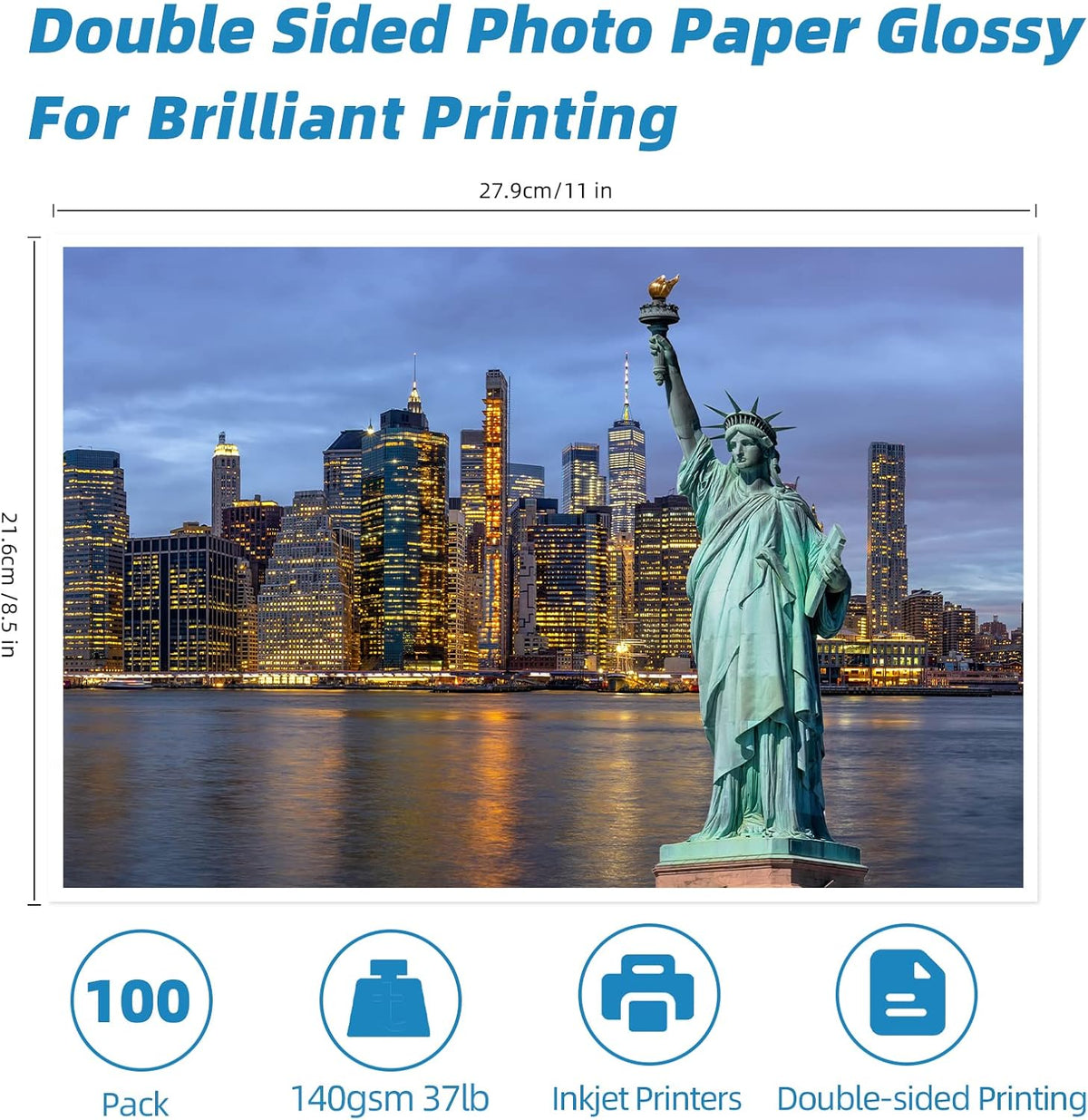 Uinkit Double-Sided Glossy Photo Paper, 8.5 x 11, 100 Sheets, 140gsm