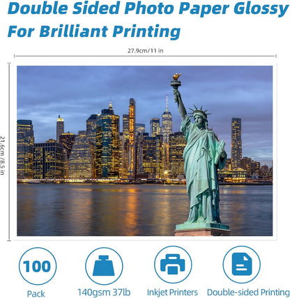Uinkit Double-Sided Glossy Photo Paper, 8.5 x 11, 100 Sheets, 140gsm