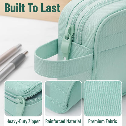 Mr. Pen- High Capacity Pencil Case, Large Pencil Pouch with 3 Compartments and 2 Pockets, Large Pencil Bag with Smooth Zipper, Cute Pencil Case Pouch Organizer, School Supplies for Teens
