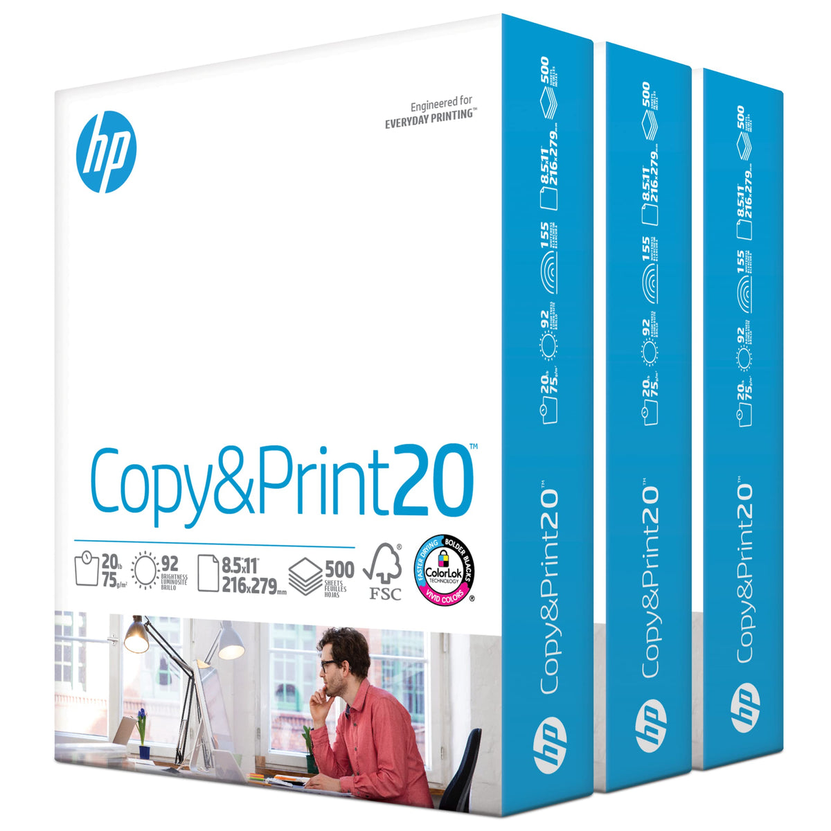 HP Printer Paper | 8.5 x 11 Paper | Copy &Print 20 lb | 1 Ream Case - 500 Sheets| 92 Bright | FSC Certified | 200060