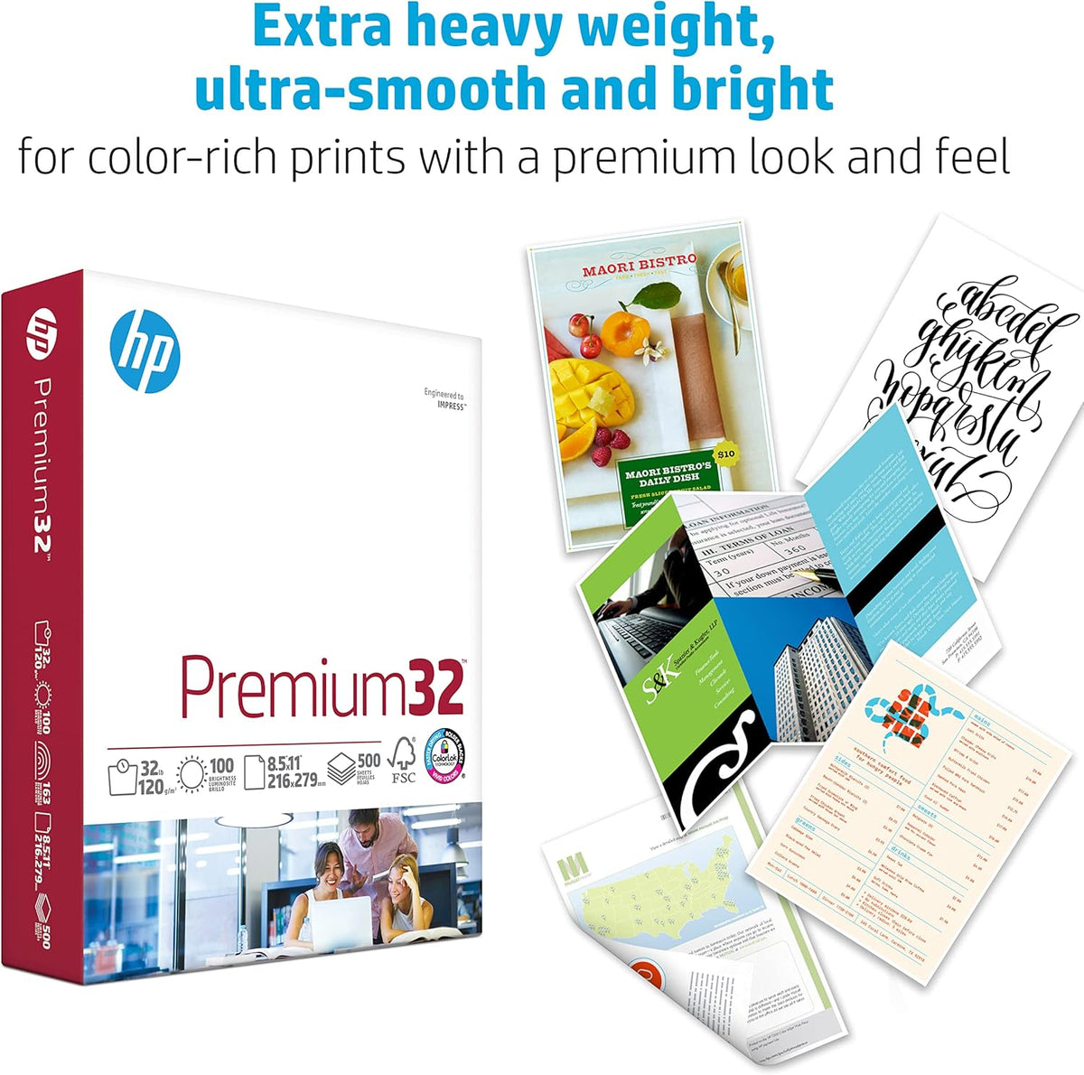 HP Printer Paper |8.5x11 Paper | Premium 32 lb | 1 Ream - 250 Sheets | 100 Bright | Made in USA – FSC Certified | 113500R