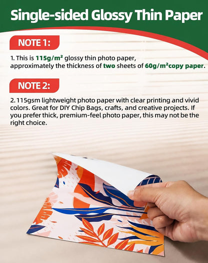 Uinkit 30lb Thin Glossy Inkjet Photo Paper, 8.5x11, 100 Sheets, 115gsm