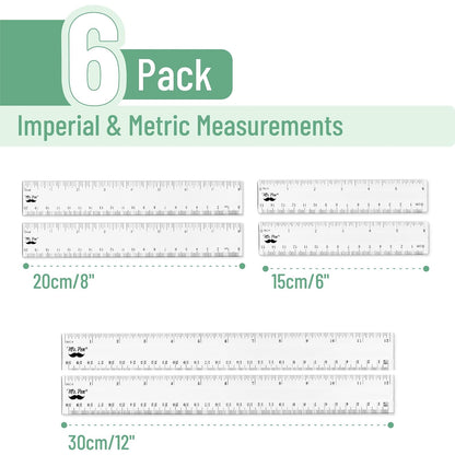 Mr. Pen- Clear Ruler Set, 6 Pack, 6", 8" and 12", Metric & Imperial