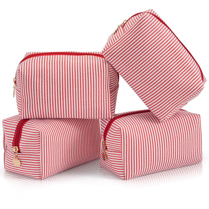 Makeup Bag Travel Toiletry Bag for Women, Small Cosmetic Bags Cute Quilted Cotton Makeup Pouch for Purse Emergency Bag Pencil Case Accessory Bag, Pastel Pink