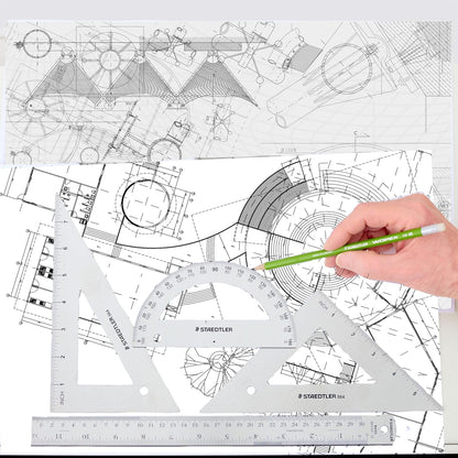 STAEDTLER Stainless Steel Math Set - With 12in Ruler, 2 Triangle Set Squares (45/90° & 30/60°), 6in Protractor - Precision Drawing & Drafting