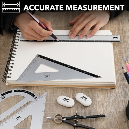 Mr. Pen- Metal Geometry Set, 9 pcs, Compass, 6" Protractor, 12" Ruler