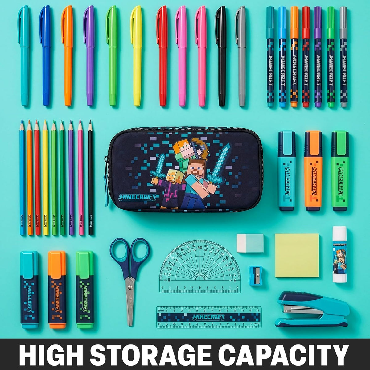 Get Trend Minecraft Pencil Case for Boys, Pencil Pouch with 2 Zipped Compartments, Back-to-School Marker & Pen Case, Organizer for School Supplies, Stationery, Gamer Gifts (Multi Minecraft)
