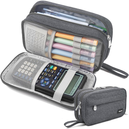 Pencil Case Big Capacity Pen Pouch Large Storage Holder Marker Pen Bag Durable 3 Compartment School Office Desk Organizer Portable Cute Zipper Stationery for Kids Teen Student Boys Girls Adults Klein