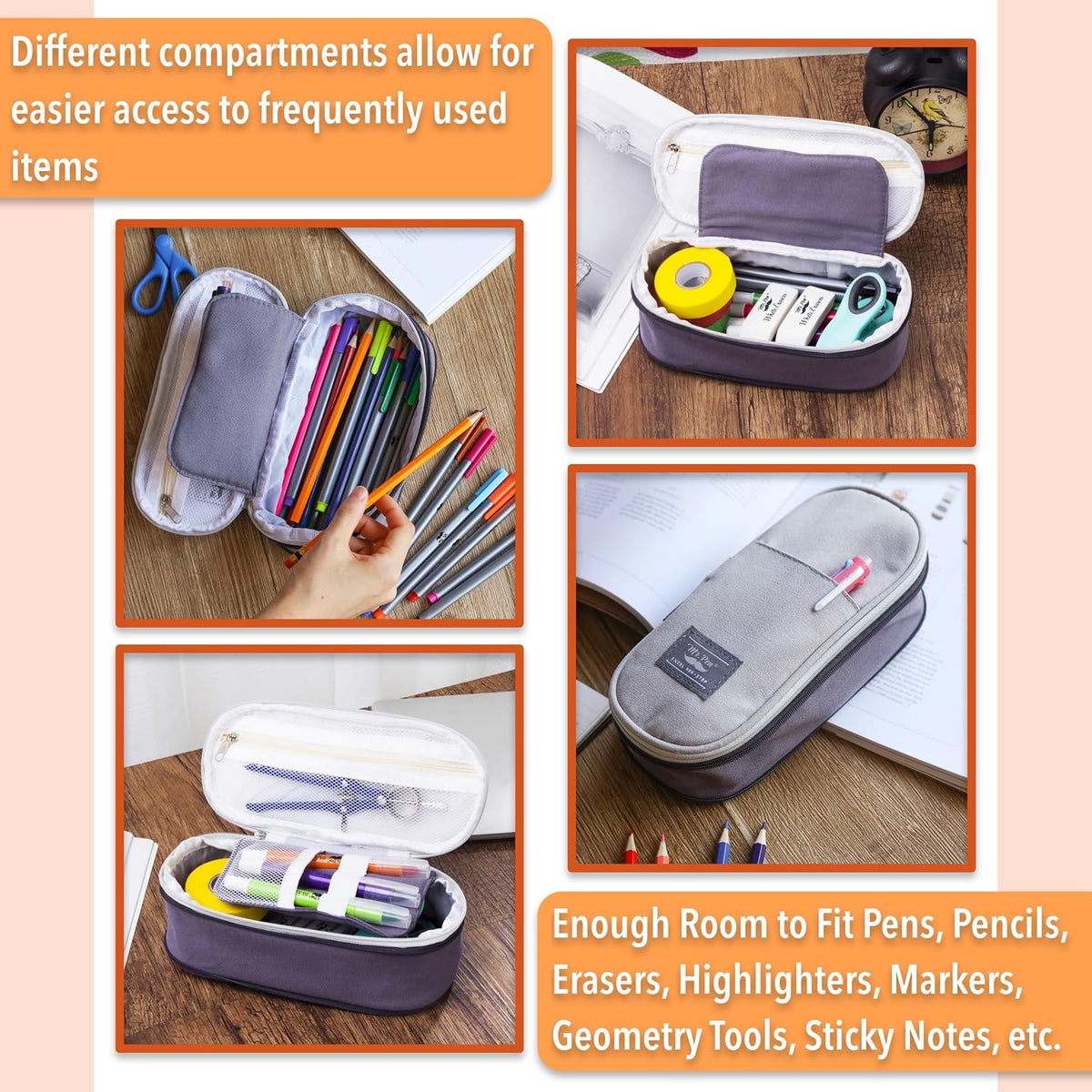 Mr. Pen- Pencil Case Large, Fabric Pencil Pouch Large, Grey, Pen Bag