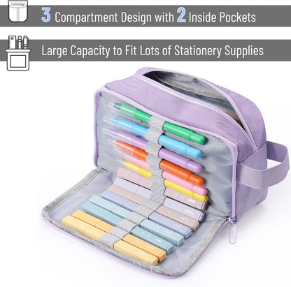 Mr. Pen- High Capacity Pencil Case, Large Pencil Pouch with 3 Compartments and 2 Pockets, Large Pencil Bag with Smooth Zipper, Cute Pencil Case Pouch Organizer, School Supplies for Teens