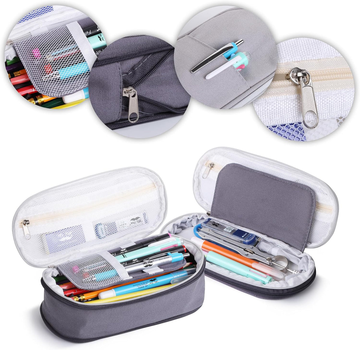 Mr. Pen- Pencil Case Large, Fabric Pencil Pouch Large, Grey, Pen Bag