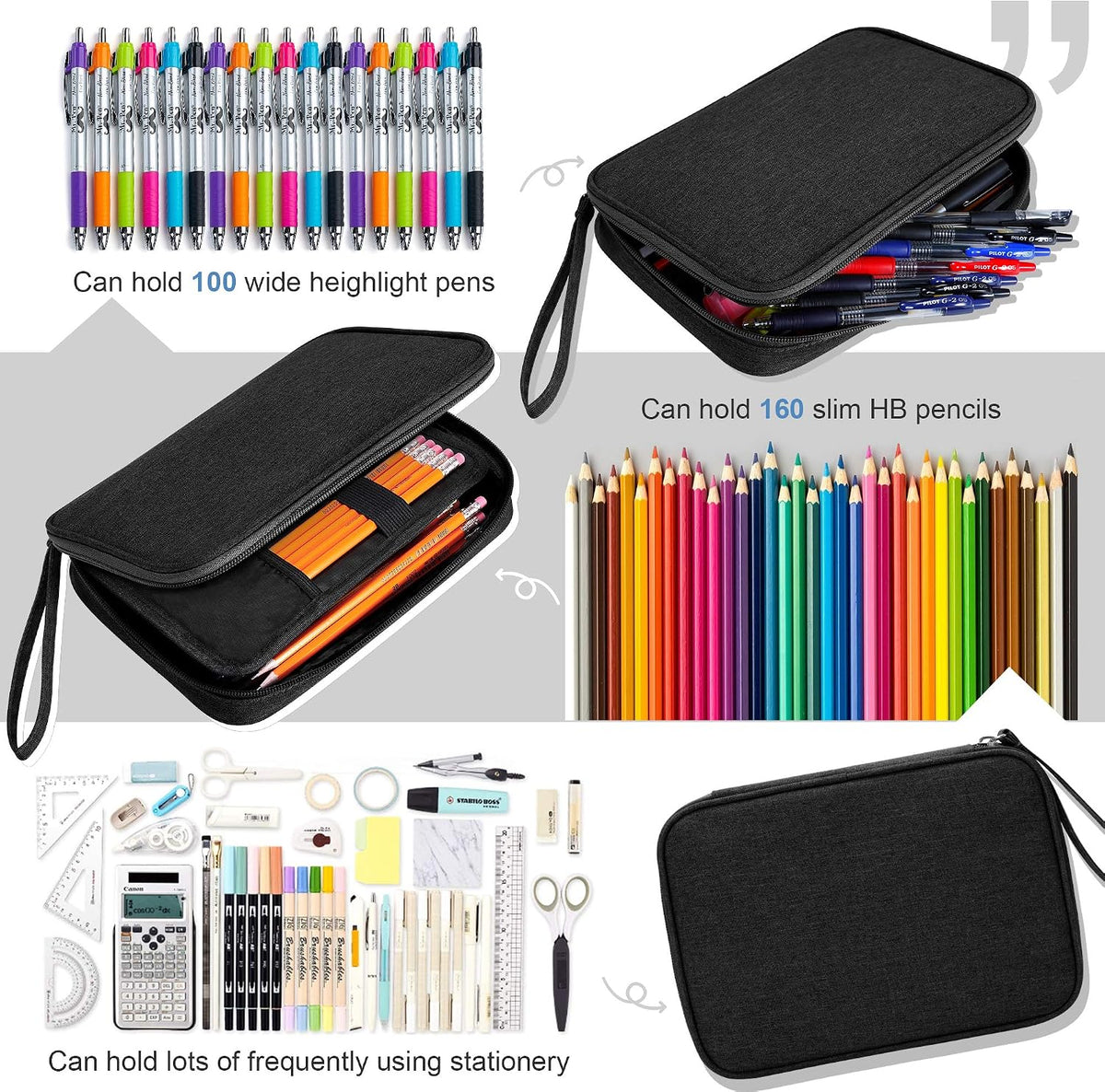 Zannaki Big Capacity Storage Pouch Marker Pen Pencil Case Simple Stationery Bag Box Art Tool & Sketch Storage Boxes for Bullet Journal Middle High School Office College Student Girl Women Adult Teen