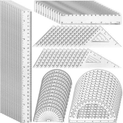 Tenare 18 Pcs Plastic Clear Math Set Includes Protractor Triangle Rulers 12 Inch 6 Inch Straight Geometry Math Transparent Ruler Measuring Tool for Office Home Supplies