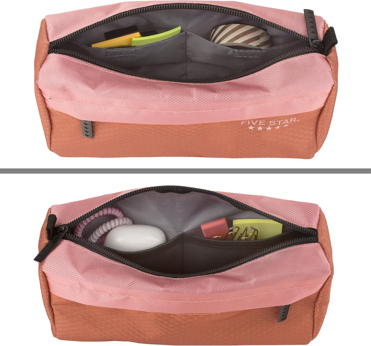 Five Star Pencil Pouch, Pen Case, 9-Pocket Zipper Pouch, Storage Organizer for School Supplies Earbuds Chargers Cables Makeup, Pink/Terracotta (500213F-ECM)