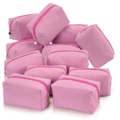 Makeup Bag Travel Toiletry Bag for Women, Small Cosmetic Bags Cute Quilted Cotton Makeup Pouch for Purse Emergency Bag Pencil Case Accessory Bag, Pastel Pink