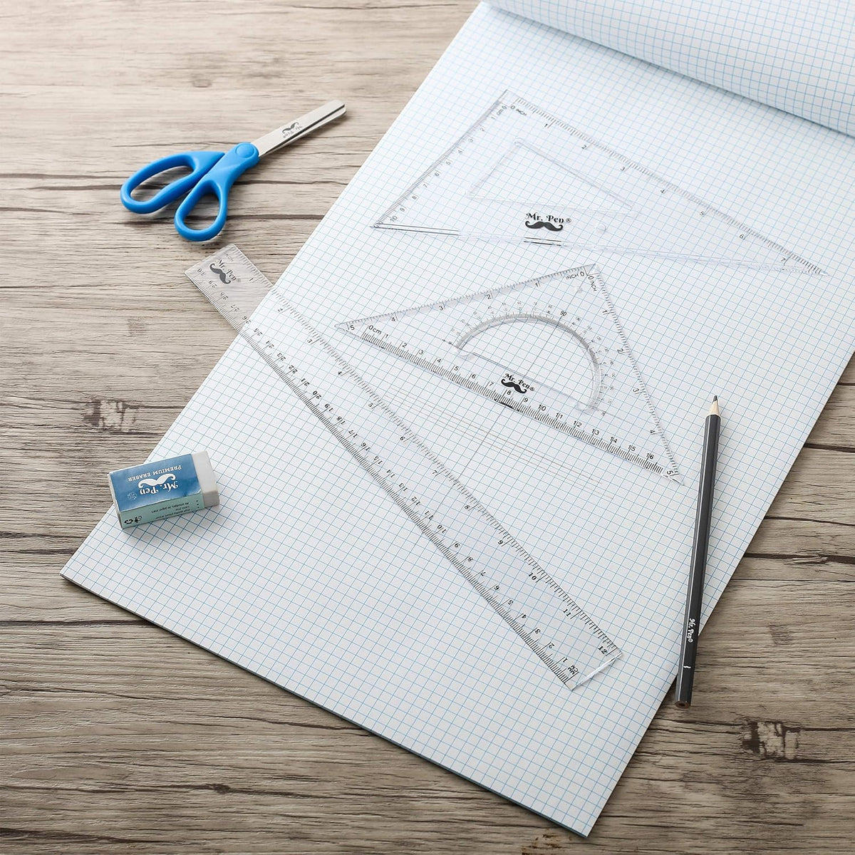 Mr. Pen Triangle Ruler, Protractor, Math Set - 3 Pack, Square Ruler
